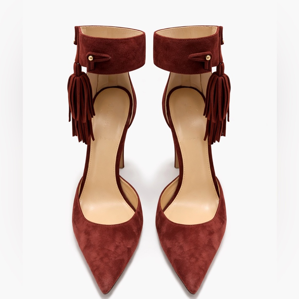 J. Crew Rust Suede Pointed-Toe Tassel Ankle-Strap Pumps - Picture 2 of 5